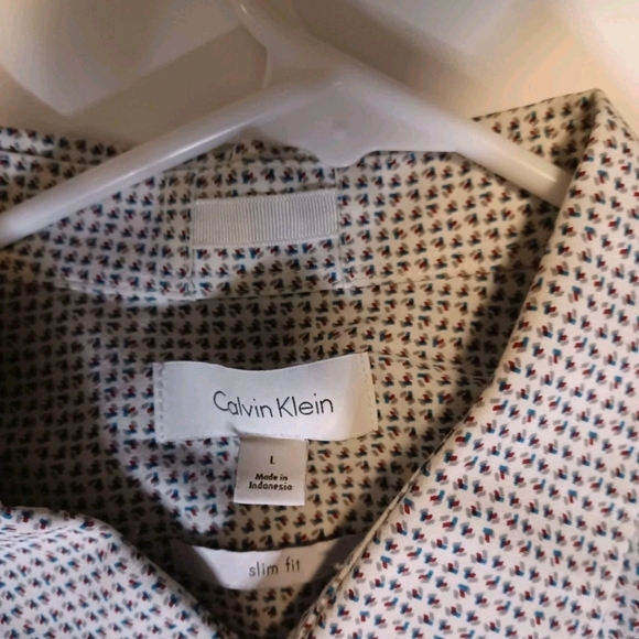 Calvin Klein Mens Large Dress Long Sleeve Button Up Shirt Slim Fit Black White - Picture 2 of 6